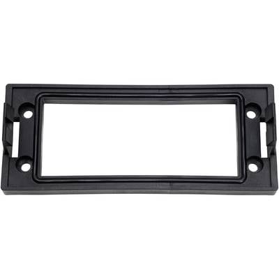 Cadre rectangulaire noir en plastique avec quatre trous de vis aux coins, adapté pour la fixation ou le support d'un appareil.