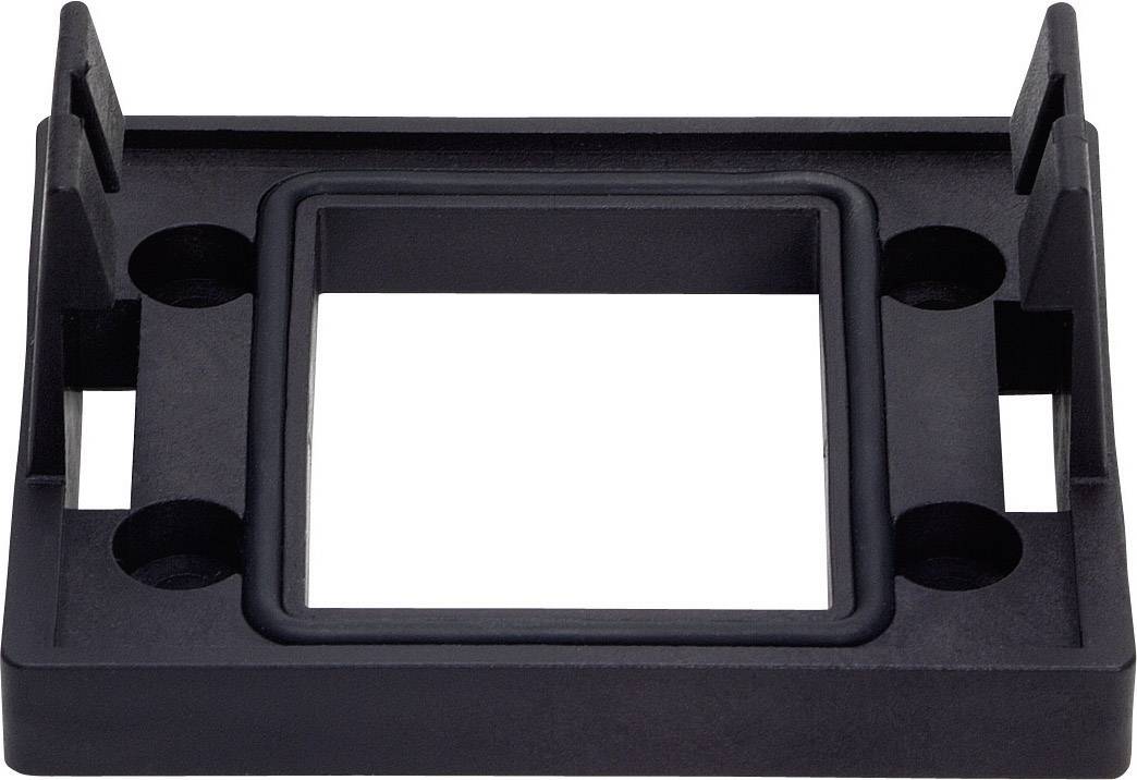 Cadre noir en plastique avec ouverture rectangulaire au centre, adapté comme support pour petits appareils ou composants.