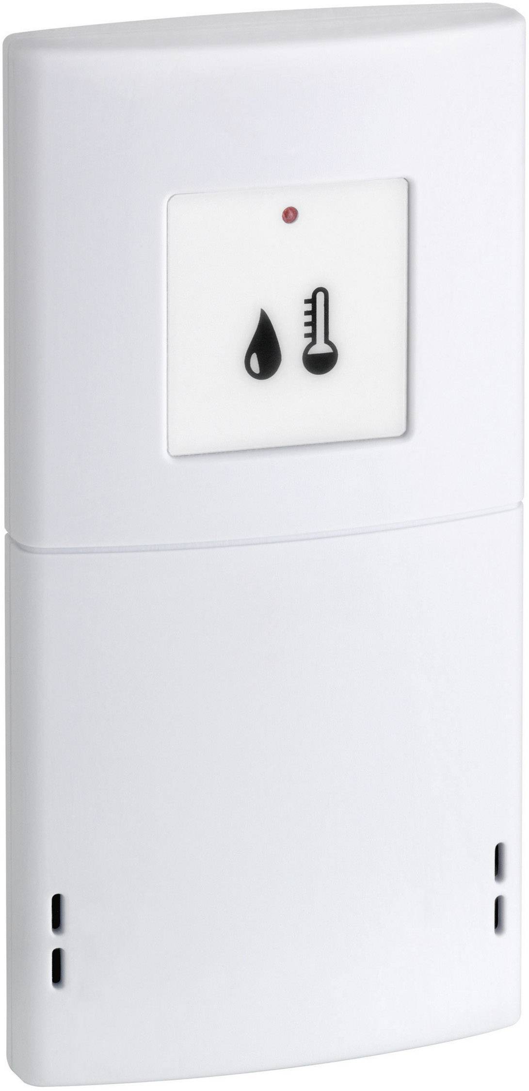 Un capteur blanc avec des symboles d'humidité et de température indique la surveillance environnementale.