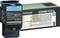 Cartouche de toner Lexmark C54X1CG. Haute capacité en cyan. Compatible avec C544 et X544. Contient des instructions de recyclage.