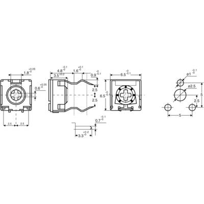 Dessin technique d'un connecteur électrique avec plusieurs vues et dimensions précises en millimètres.