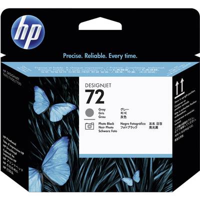 Emballage d'encre DesignJet 72 avec le logo HP, des papillons bleus et l'inscription 'Photo Black' sur un fond blanc.