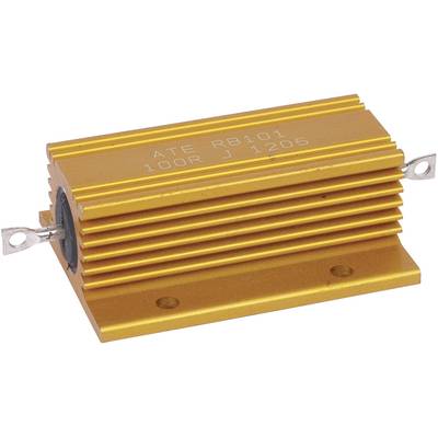 'Résistance orange avec surface nervurée, modèle ATE RB101, 100R J 1205, pattes de connexion métalliques sur les côtés.'