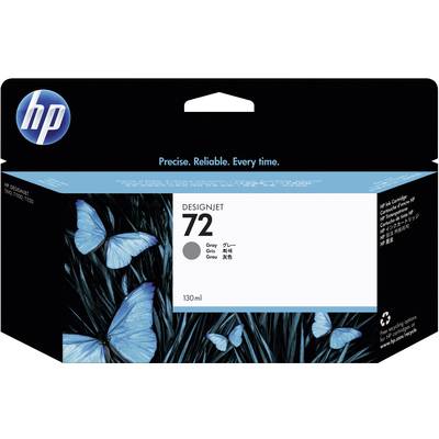 Face supérieure d'un emballage de cartouche HP pour Designjet 72, encre grise, 130 ml, montrant des papillons bleus autour d'une zone blanche.