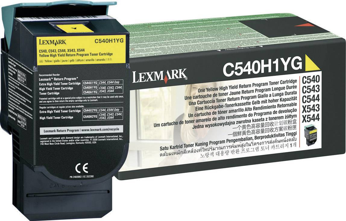 Cartouche de toner Lexmark C540H1YG, jaune, compatible avec les modèles d'imprimantes C540, C543, C544, C546. Rendement élevé, programme de retour.