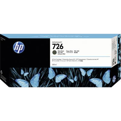 Cartouche d'encre HP DesignJet 726 en noir mat. L'emballage présente des papillons bleus sur un fond noir. Capacité : 300 ml.