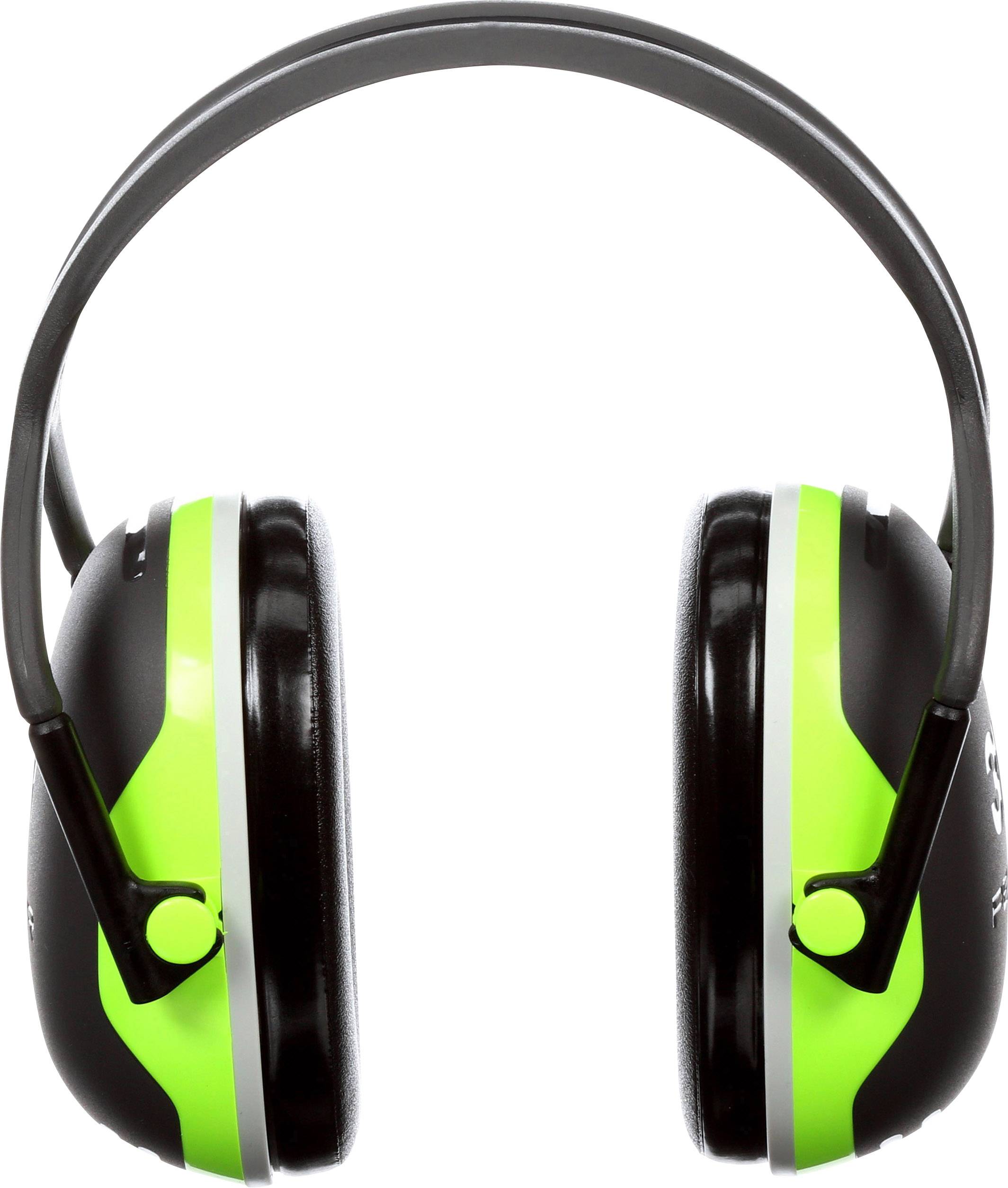 Casques antibruit verts et noirs, présentés de face, conçus pour protéger l'audition dans des environnements bruyants.