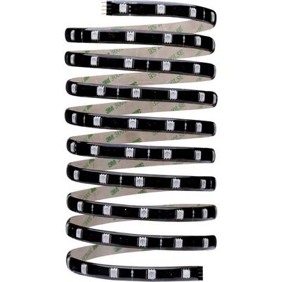 Bande LED noire, enroulée en spirale, avec des LEDs visibles et côté adhésif.