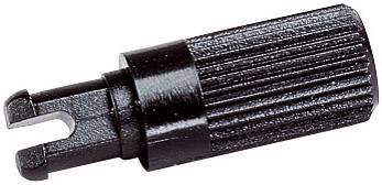 Outil en plastique noir avec poignée striée et extrémité en forme de U. Pourrait être utilisé pour retirer des clips.
