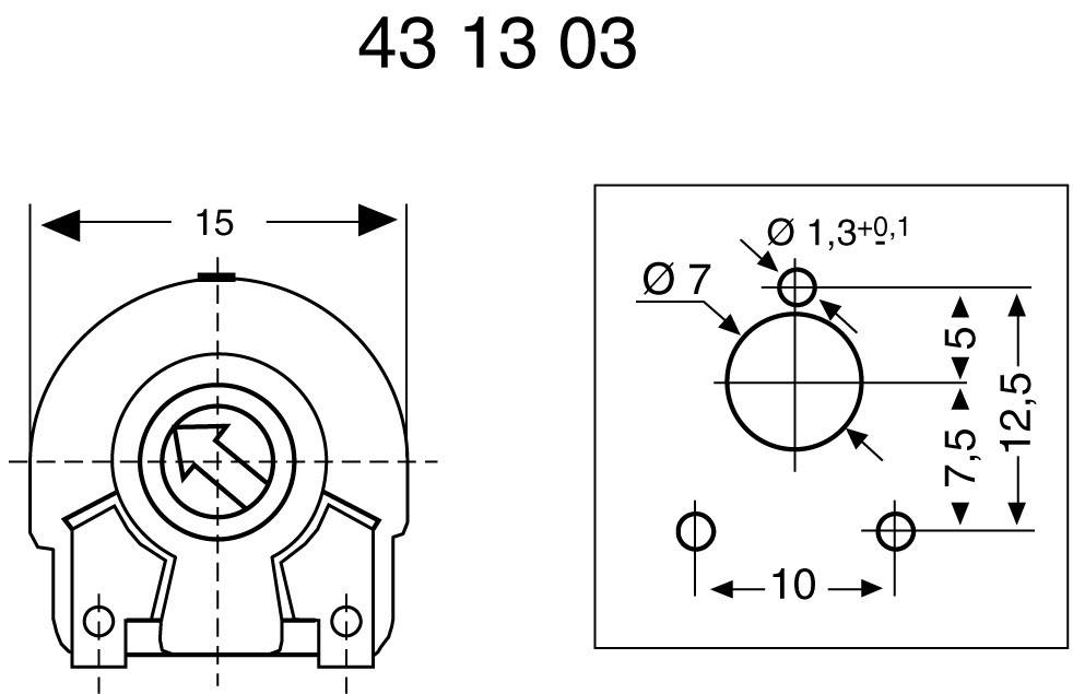 Dessin technique d'un élément de fixation avec dimensions : à gauche vue de face, à droite vue de dessus. Dimensions en millimètres.