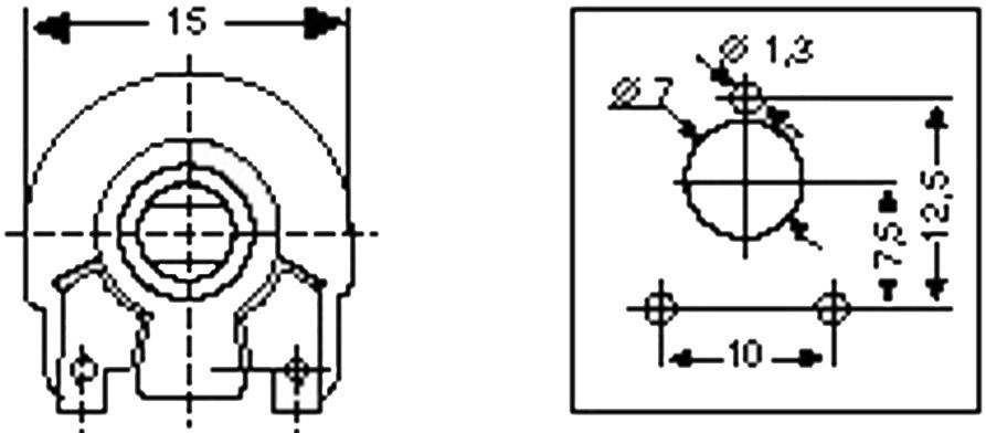 Dessin technique d'un composant circulaire avec un trou central, dimensionné avec un diamètre de 15 mm et une hauteur de 12,5 mm.