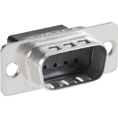 Un connecteur métallique à neuf broches, typique des interfaces série comme RS-232, avec deux vis latérales de fixation.