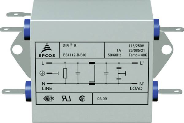 Filtre antiparasite TDK B84112B0000B060  250 V/AC 6 A 3.3 mH (L x l x H) 105 x 84 x 38.1 mm 1 pc(s)
