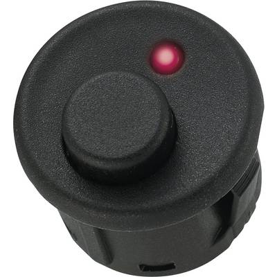 Interrupteur à bascule noir avec un point lumineux rouge en haut, indiquant le statut d'activité.