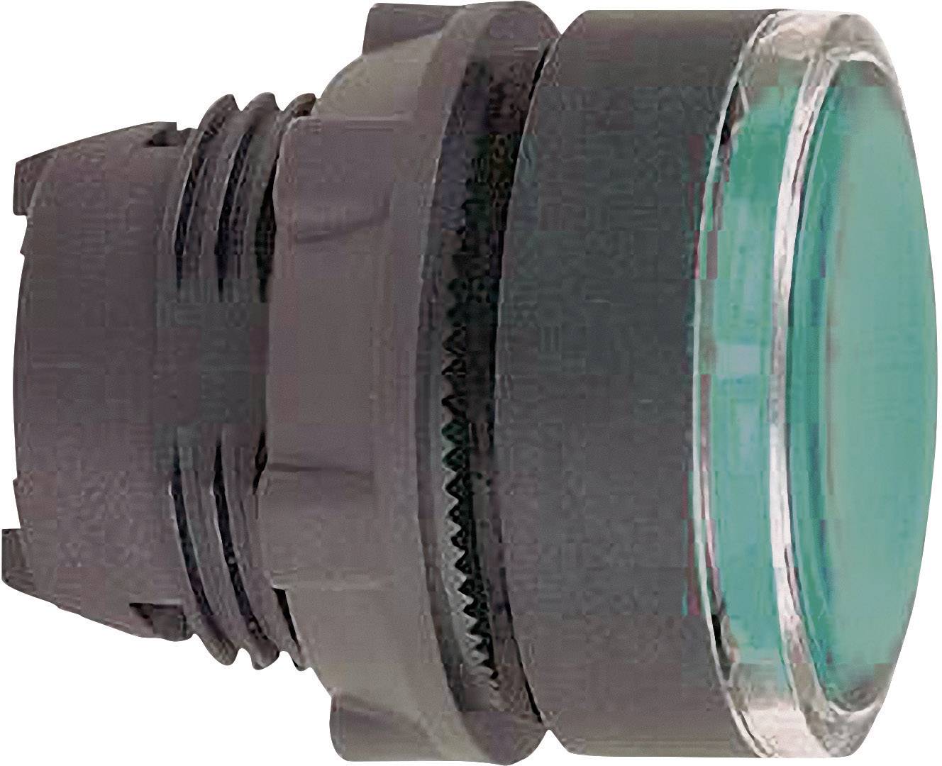 Un bouton-poussoir vert à LED, de forme cylindrique, couramment utilisé dans les tableaux de commande pour contrôler des circuits électriques.