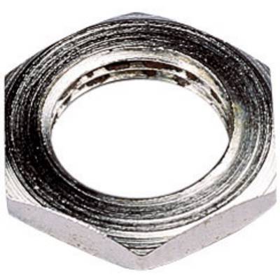 Un écrou hexagonal en acier, utilisé comme élément de fixation en mécanique. Il possède un filetage intérieur.