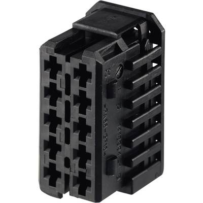 Connecteur en plastique noir à plusieurs broches, typiquement utilisé dans des applications électriques ou électroniques.
