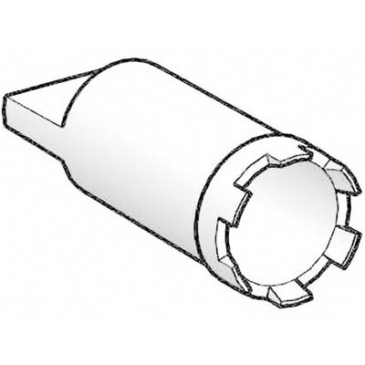 Un croquis en noir et blanc d'un outil cylindrique aux bords dentelés, ressemblant à une perceuse.