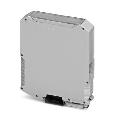 Un boîtier électronique gris de forme rectangulaire, adapté à un montage mural ou sur rail, sans éléments de commande visibles.