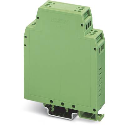 Un module électronique vert rectangulaire pour montage sur rail DIN, utilisé dans les systèmes de commande électriques.