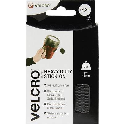 Ruban auto-agrippant 'VELCRO', extra fort, autocollant. Adapté pour supporter jusqu'à 2 kg sur 45 mm. Six sets inclus.