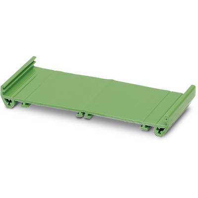 Pièce rectangulaire en plastique vert, avec des bords striés, probablement un élément de connexion pour des applications techniques.