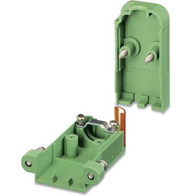 Boîtier vert avec couvercle amovible, bornes à vis et levier orange, destiné à sécuriser les connexions électriques.