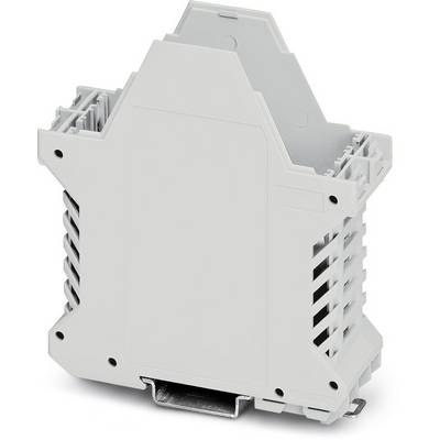 Un boîtier gris en plastique pour applications industrielles, avec des éléments de fixation et des fentes de ventilation sur les côtés.