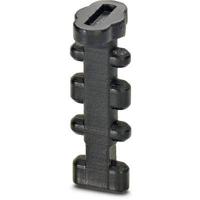 Un élément en plastique noir, rectangulaire, avec des broches cylindriques latérales, orienté verticalement.