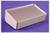 Un boîtier métallique rectangulaire avec un bord biseauté, posé sur une surface mauve. Adapté pour le rangement de composants électroniques ou comme boîte de projet.