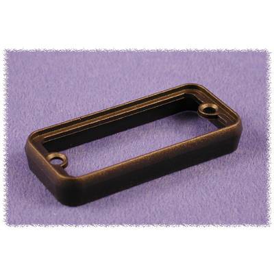 Cadre rectangulaire en plastique noir avec deux trous de fixation, posé sur un fond lilas.
