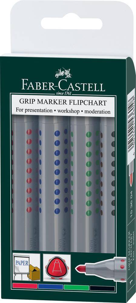 Faber-castell grip marker flipchart, round tip, wallet of 4 153604 (4005401536048)