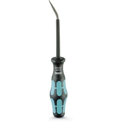 Un tournevis avec poignée ergonomique et pointe courbée. La poignée est noire avec des accents turquoise.