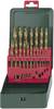 Metabo 627156000 HSS Jeu de forets pour le métal 19 pièces 1 mm, 1.5 mm, 2 mm, 2.5 mm, 3 mm, 3.5 mm, 4 mm, 4.5 mm, 5 mm, 5.5 mm, 6 mm, 6.5 mm, 7 mm, 7.5 mm, 8 mm, 8.5 mm, 9 mm, 9.5 mm, 10 mm TiN DIN 338 tige cylindrique 1 set