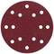 Un papier de verre rouge de forme circulaire avec plusieurs trous répartis uniformément.