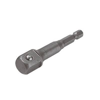 Un adaptateur de douille métallique pour perceuses avec une extrémité d'entraînement carrée et une tige hexagonale.