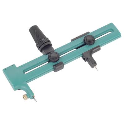 Un outil de découpe circulaire vert avec une poignée noire et une unité d'échelle réglable, idéal pour couper des cercles avec précision.