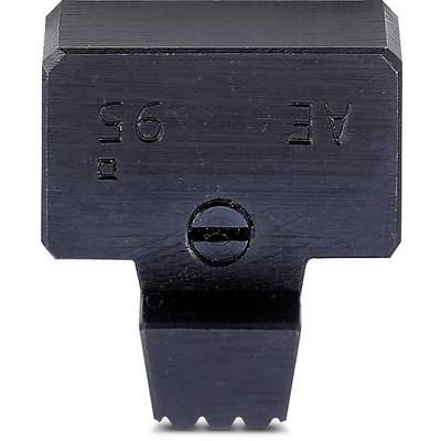 Un morceau de métal noir avec une vis au centre et les lettres 'AE' et le chiffre '95' gravés dessus.