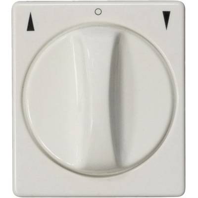 Un bouton rotatif blanc avec des flèches noires en haut et en bas, indiquant le réglage de l'intensité ou de la direction d'un appareil.
