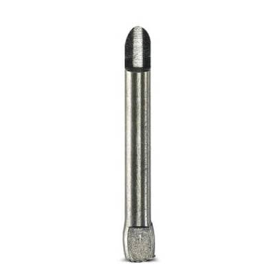 Un foret cylindrique en argent avec un embout noir, probablement conçu pour des matériaux durs comme les carrelages ou le verre.