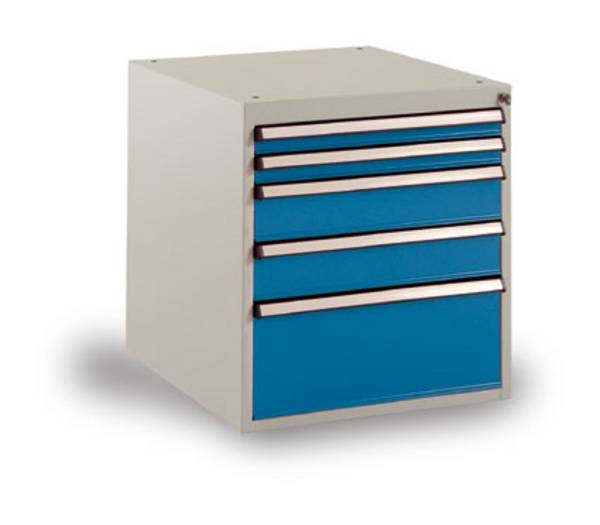Bloc-tiroirs stationnaire 500 x 580 x 560, 5 tiroirs RAL7035 gris clair Manuflex SP1022.7035