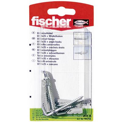 Chevilles universelles UX 8x50 WHK Nylon 8 mm + crochet droit, 4 pièces, Ficher 94259-0