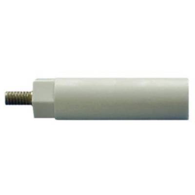 Un composant cylindrique blanc avec un filetage métallique sur un côté.