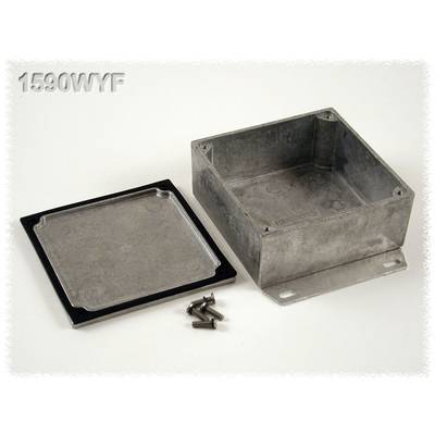 Boîtier métallique avec couvercle retiré et quatre vis à côté. Adapté pour la protection des composants électroniques.