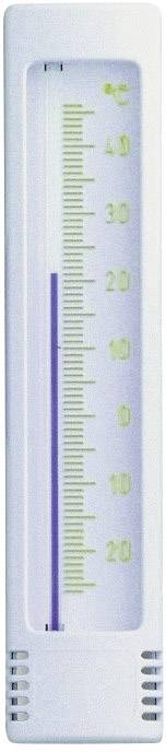 Un thermomètre blanc indique une température légèrement au-dessus de zéro degré Celsius, avec une échelle verte et une colonne de liquide violette.