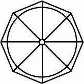Un heptagone régulier avec un cercle inscrit et des diamètres passant par chaque sommet jusqu'au sommet opposé.