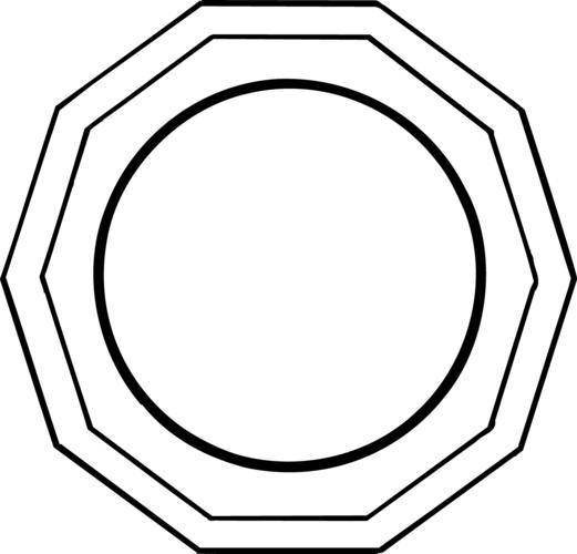 Un panneau d'arrêt noir sans texte, de forme octogonale, avec un cercle intérieur au centre.