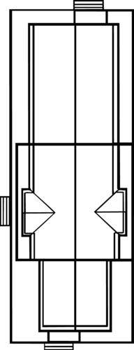 Dessin technique d'un vérin hydraulique avec représentation schématique du piston et des vannes en coupe longitudinale.