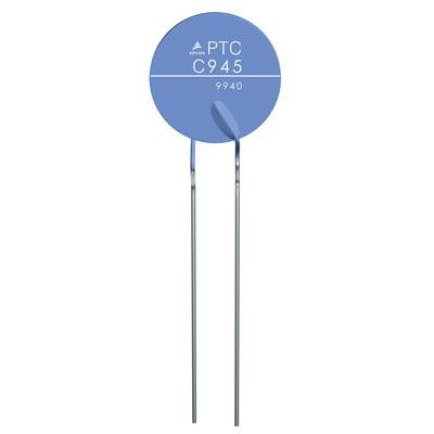 Thermistance PTC bleue avec l'inscription 'EPCOS PTC C945 9940', deux bornes métalliques en bas.