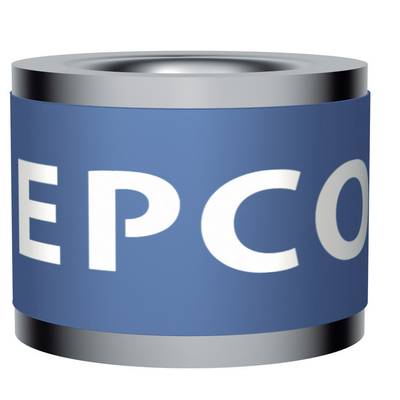 Une boîte bleue avec un couvercle argenté et l'inscription floue 'EPCOR'.